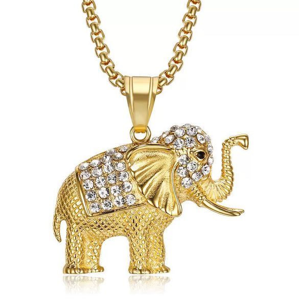 Hiphop Jewelry Titanium Steel Gold Plated African Elephant Pendant Necklace With Vacuum Plating
