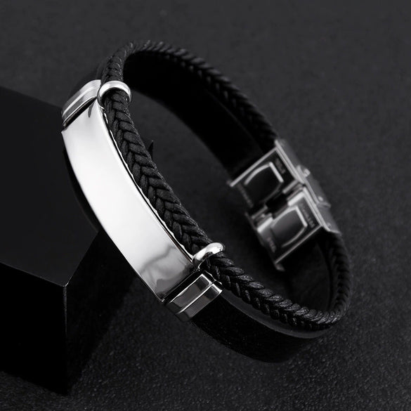 Hiphop Punk Style Twist Braided Doublelayer Titanium Steel Bracelet With Engraving Logo