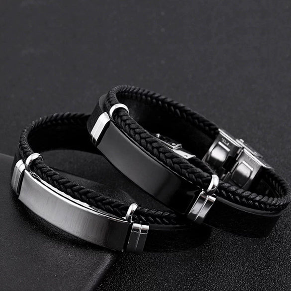 Hiphop Punk Style Twist Braided Doublelayer Titanium Steel Bracelet With Engraving Logo