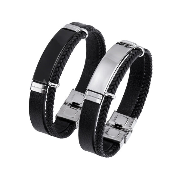 Hiphop Punk Style Twist Braided Doublelayer Titanium Steel Bracelet With Engraving Logo
