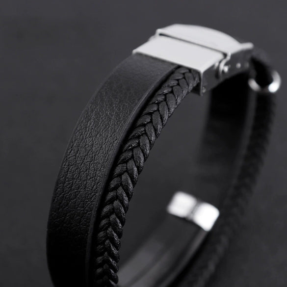Hiphop Punk Style Twist Braided Doublelayer Titanium Steel Bracelet With Engraving Logo