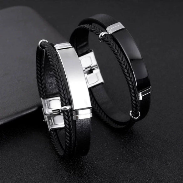 Hiphop Punk Style Twist Braided Doublelayer Titanium Steel Bracelet With Engraving Logo