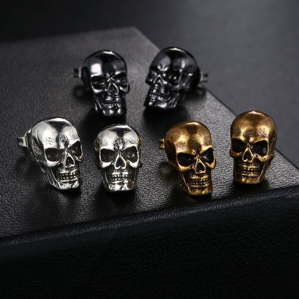 Hiphop Skull Copper Earrings For Men With Electroplating