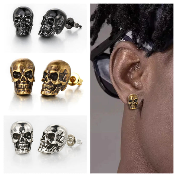 Hiphop Skull Copper Earrings For Men With Electroplating