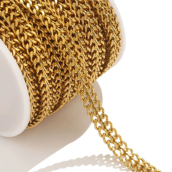 Hiphop Stainless Steel Chain Double Woven Flat Grinding Electroplating