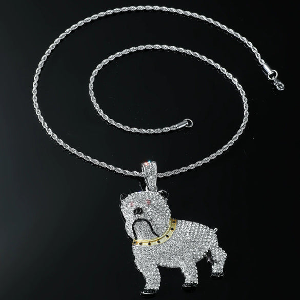 Hiphop Style Alloy Bulldog Diamond Pendant Necklace