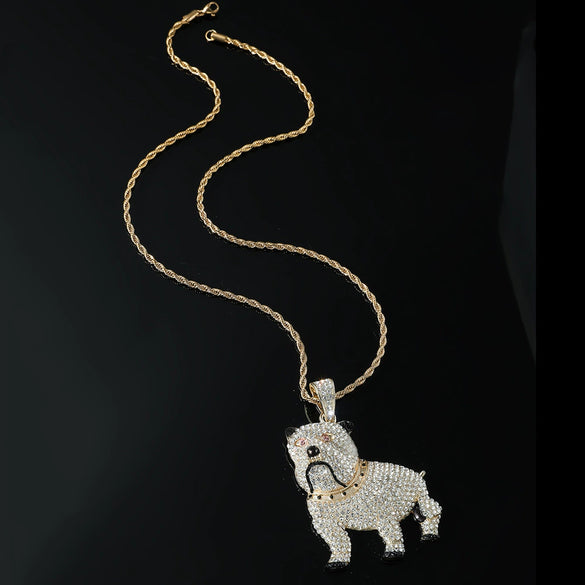 Hiphop Style Alloy Bulldog Diamond Pendant Necklace