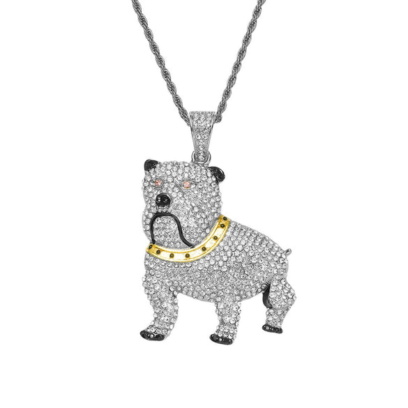 Hiphop Style Alloy Bulldog Diamond Pendant Necklace