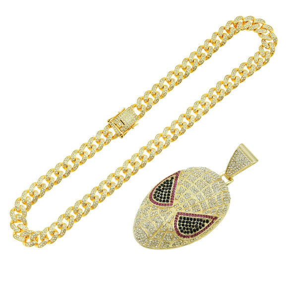 Hiphop Style Alloy Mask Pendant Cuban Necklace With Geometric Pattern And Colored Diamond Design For Men