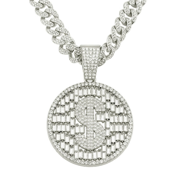 Hiphop Style Alloy Pendant Necklace With Geometric Pattern And Diamond Cuban Chain Design For Men