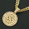Hiphop Style Alloy Pendant Necklace With Geometric Pattern And Diamond Cuban Chain Design For Men