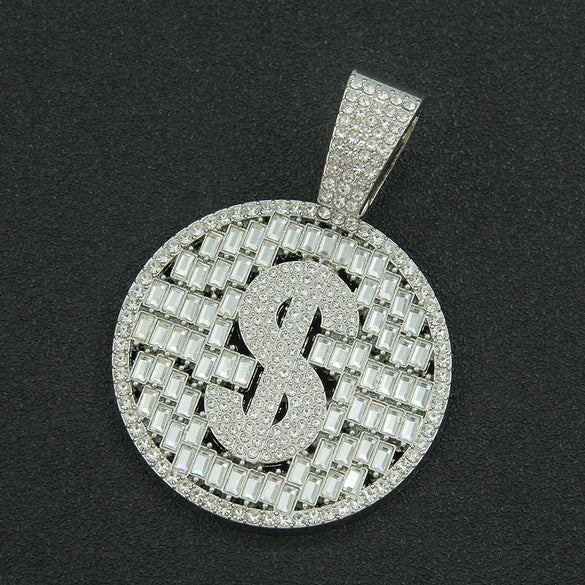 Hiphop Style Alloy Pendant Necklace With Geometric Pattern And Diamond Cuban Chain Design For Men