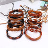 Hiphop Style Vintage Braided Cowhide 10 Piece Leather Bracelet For Women
