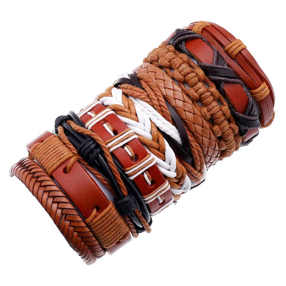Hiphop Style Vintage Braided Cowhide 10 Piece Leather Bracelet For Women