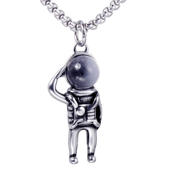 Hipster Hip Hop Retro Three Dimensional Space Astronaut Pendant Stainless Steel Necklace With Geometric Design And Electroplating