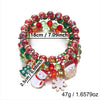 Holiday Red And Green Round Beaded Bracelets With Candy Cane And Snowflake Charms Handmade Alloy Heart Colorblock Unisex Fashion Wristbands