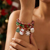 Holiday Red And Green Round Beaded Bracelets With Candy Cane And Snowflake Charms Handmade Alloy Heart Colorblock Unisex Fashion Wristbands