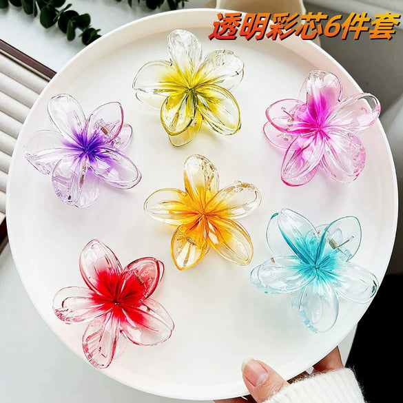 Holiday Wind Plumeria Hair Clip Set For Women Plastic Resin Electroplated