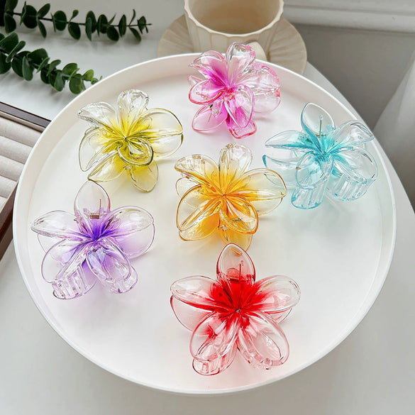 Holiday Wind Plumeria Hair Clip Set For Women Plastic Resin Electroplated