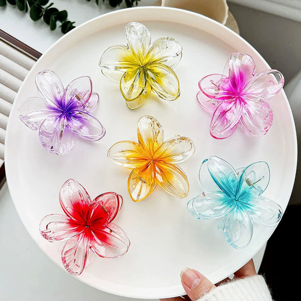 Holiday Wind Plumeria Hair Clip Set For Women Plastic Resin Electroplated