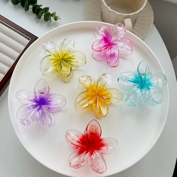 Holiday Wind Plumeria Hair Clip Set For Women Plastic Resin Electroplated