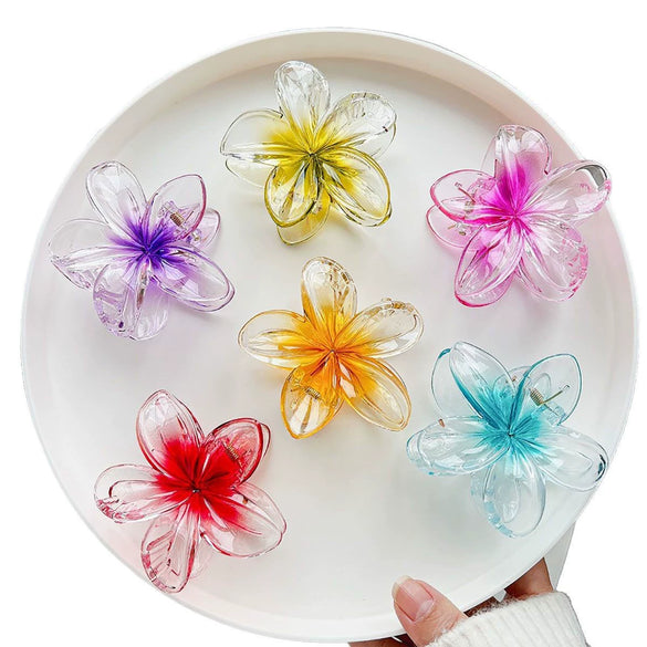 Holiday Wind Plumeria Hair Clip Set For Women Plastic Resin Electroplated