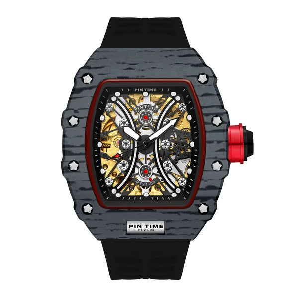 Hollow Automatic Mechanical Men's Watch With Square Dial Silicone Strap Metal Case And Coated Glass Mirror