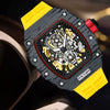 Hollow Automatic Mechanical Men's Watch With Square Dial Silicone Strap Metal Case And Coated Glass Mirror
