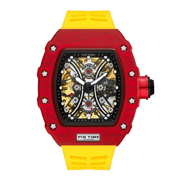 Hollow Automatic Mechanical Men's Watch With Square Dial Silicone Strap Metal Case And Coated Glass Mirror