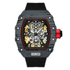 Hollow Automatic Mechanical Men's Watch With Square Dial Silicone Strap Metal Case And Coated Glass Mirror