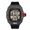 Hollow Automatic Mechanical Men's Watch With Square Dial Silicone Strap Metal Case And Coated Glass Mirror