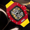 Hollow Automatic Mechanical Men's Watch With Square Dial Silicone Strap Metal Case And Coated Glass Mirror
