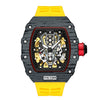 Hollow Automatic Mechanical Men's Watch With Square Dial Silicone Strap Metal Case And Coated Glass Mirror