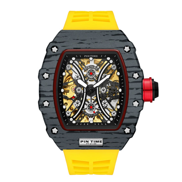 Hollow Automatic Mechanical Men's Watch With Square Dial Silicone Strap Metal Case And Coated Glass Mirror