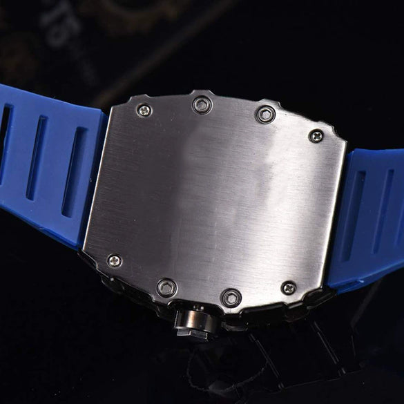 Hollow Barrel Shape Quartz Wrist Watch Fashion Business Style Rubber Strap Stainless Steel Clasp Pointer Display