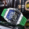 Hollow Barrel Shape Quartz Wrist Watch Fashion Business Style Rubber Strap Stainless Steel Clasp Pointer Display