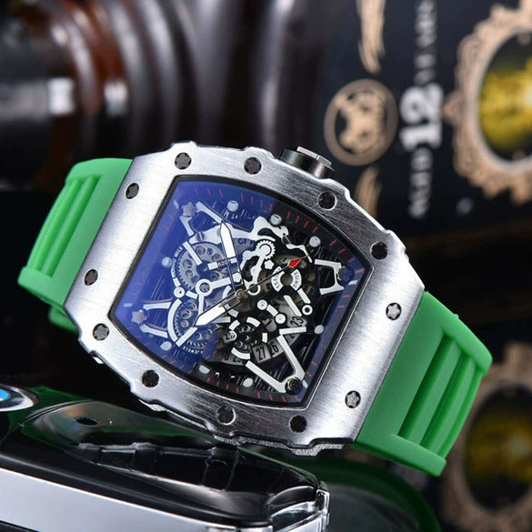 Hollow Barrel Shape Quartz Wrist Watch Fashion Business Style Rubber Strap Stainless Steel Clasp Pointer Display