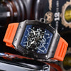Hollow Barrel Shape Quartz Wrist Watch Fashion Business Style Rubber Strap Stainless Steel Clasp Pointer Display