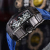 Hollow Barrel Shape Quartz Wrist Watch Fashion Business Style Rubber Strap Stainless Steel Clasp Pointer Display