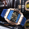 Hollow Barrel Shape Quartz Wrist Watch Fashion Business Style Rubber Strap Stainless Steel Clasp Pointer Display