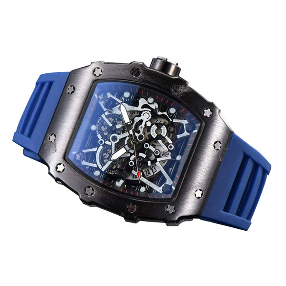 Hollow Barrel Shape Quartz Wrist Watch Fashion Business Style Rubber Strap Stainless Steel Clasp Pointer Display