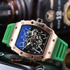 Hollow Barrel Shape Quartz Wrist Watch Fashion Business Style Rubber Strap Stainless Steel Clasp Pointer Display