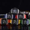 Hollow Barrel Shape Quartz Wrist Watch Fashion Business Style Rubber Strap Stainless Steel Clasp Pointer Display