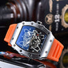 Hollow Barrel Shape Quartz Wrist Watch Fashion Business Style Rubber Strap Stainless Steel Clasp Pointer Display