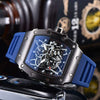 Hollow Barrel Shape Quartz Wrist Watch Fashion Business Style Rubber Strap Stainless Steel Clasp Pointer Display