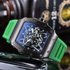 Hollow Barrel Shape Quartz Wrist Watch Fashion Business Style Rubber Strap Stainless Steel Clasp Pointer Display