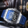 Hollow Barrel Shape Quartz Wrist Watch Fashion Business Style Rubber Strap Stainless Steel Clasp Pointer Display