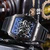 Hollow Barrel Shape Quartz Wrist Watch Fashion Business Style Rubber Strap Stainless Steel Clasp Pointer Display