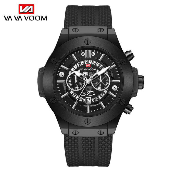 Hollow Calendar Sports Watch For Men Waterproof Silicone Strap Alloy Case Mineral Strengthened Glass Mirror Stainless Steel Clasp Round Dial
