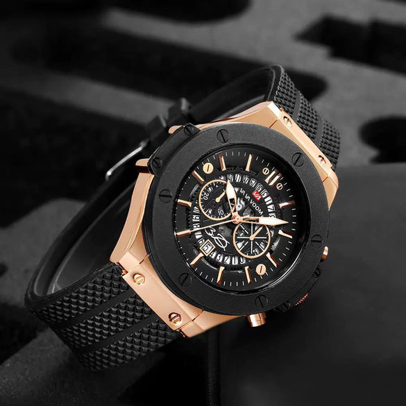 Hollow Calendar Sports Watch For Men Waterproof Silicone Strap Alloy Case Mineral Strengthened Glass Mirror Stainless Steel Clasp Round Dial